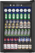 4.5Cu.Ft Beverage Refrigerator 145Can Mini Fridge Glass Door Black