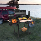 44in Large Barrel Charcoal Grills with Offset Smoker,Outdoor BBQ Grill,Vertical Picnic Barbecue Grills,Portable