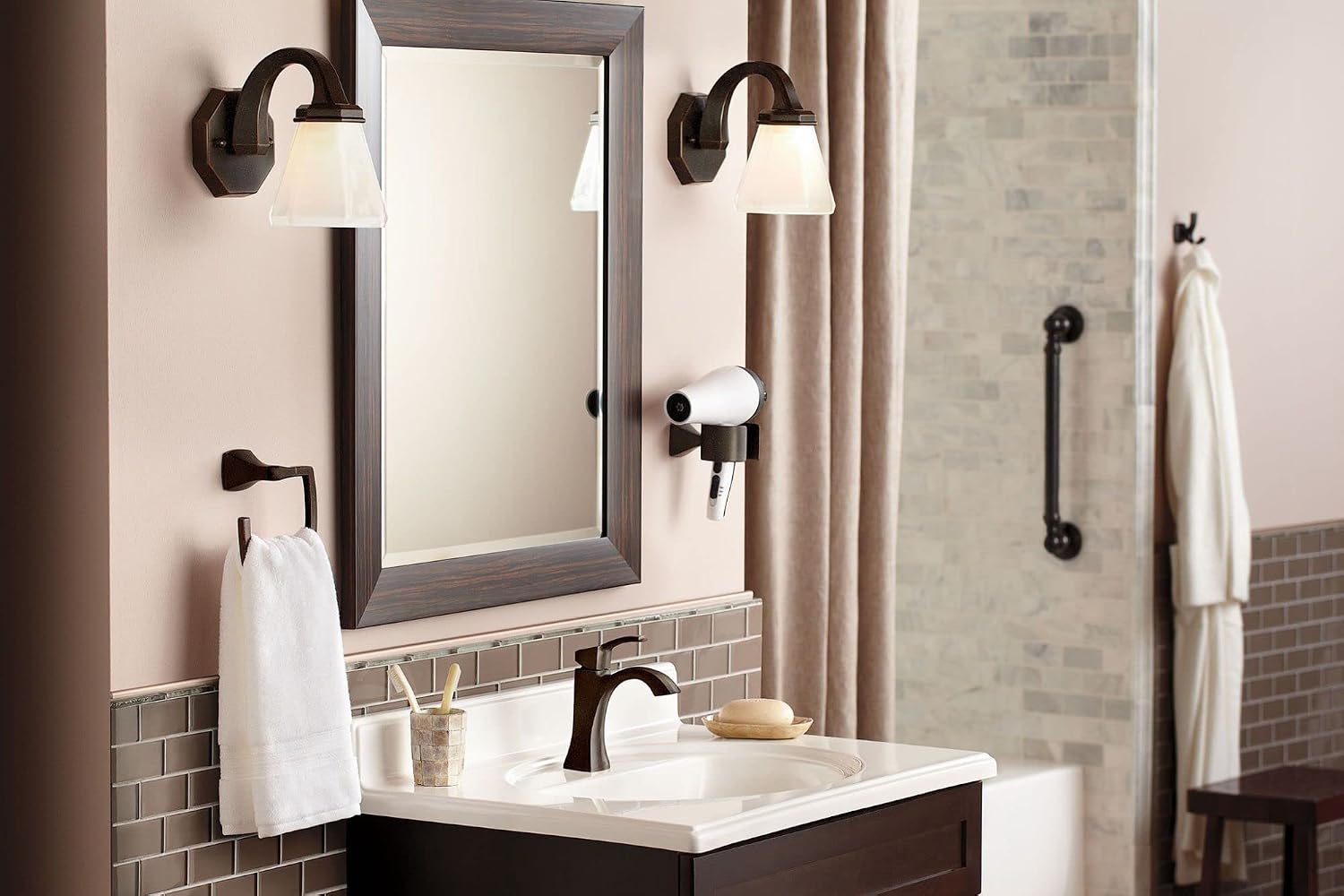 Voss Brushed Nickel Bathroom Double Robe Hook, Wall Mounted Metal Hanger for Towels, YB5103BN