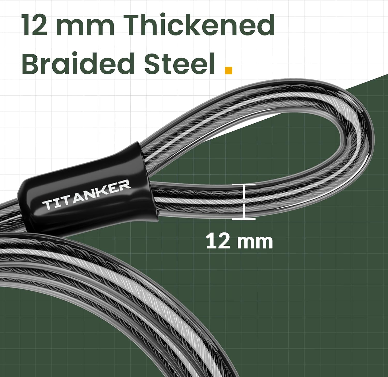 Bike Lock Cable,12mm Thick Security Cable with Loops Heavy Duty Steel Cable Vinyl Coated Bike Cable Lock Security