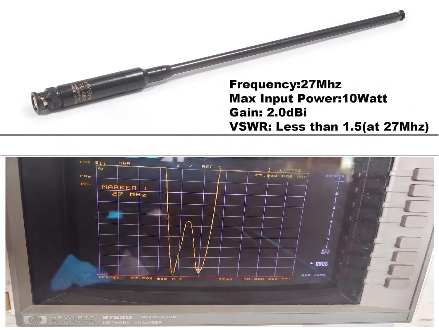 27MHz CB Radio Antenna, BNC-Male Telescopic Handheld 11.1 to 42.5 Inch High Gain 2.0dBi Antenna for Cobra HH50WXST