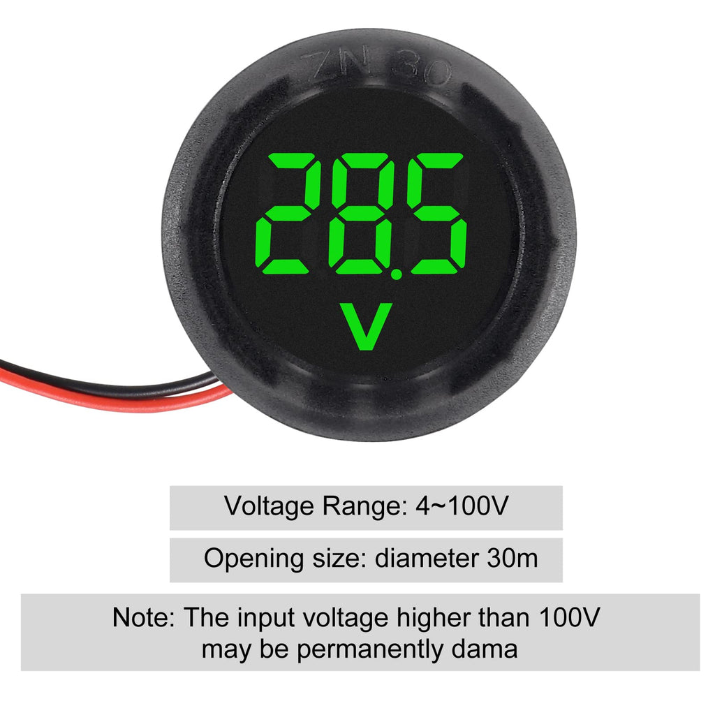 DWEII 5PCS DC 4-100V LED Digital Display Circular Two-Wire Voltmeter DC Digital Voltmeter Head Display Reverse Connection Protection