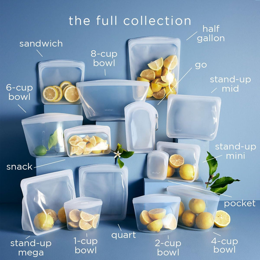 Premium Reusable Silicone Food Storage Bags, 6-Pack, Clear
