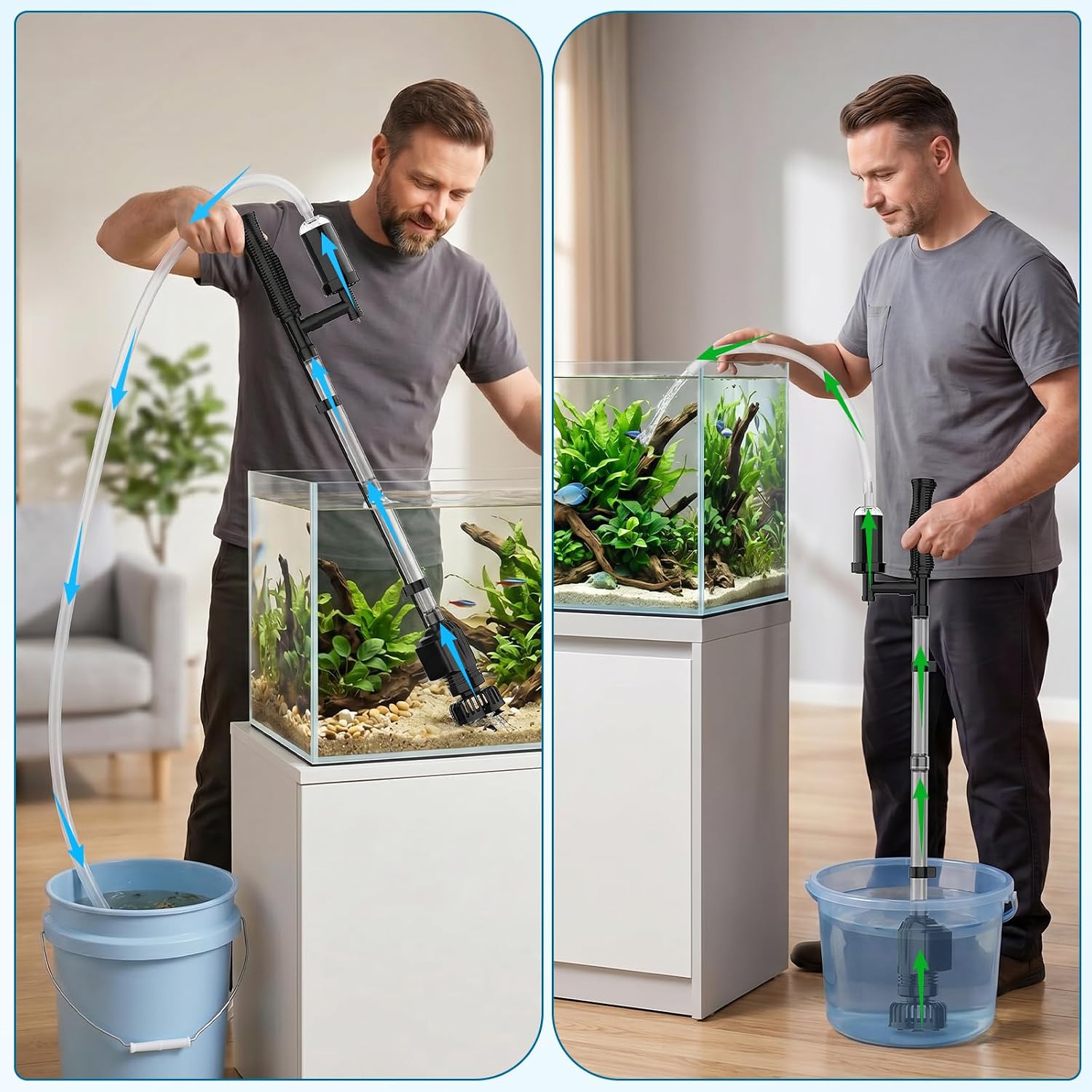 Aquarium Gravel Cleaner, 6-in-1 Electric Fish Tanks Gravel Vacuum | Anti-Clog Gravel Barrier, Sand Washer, Water