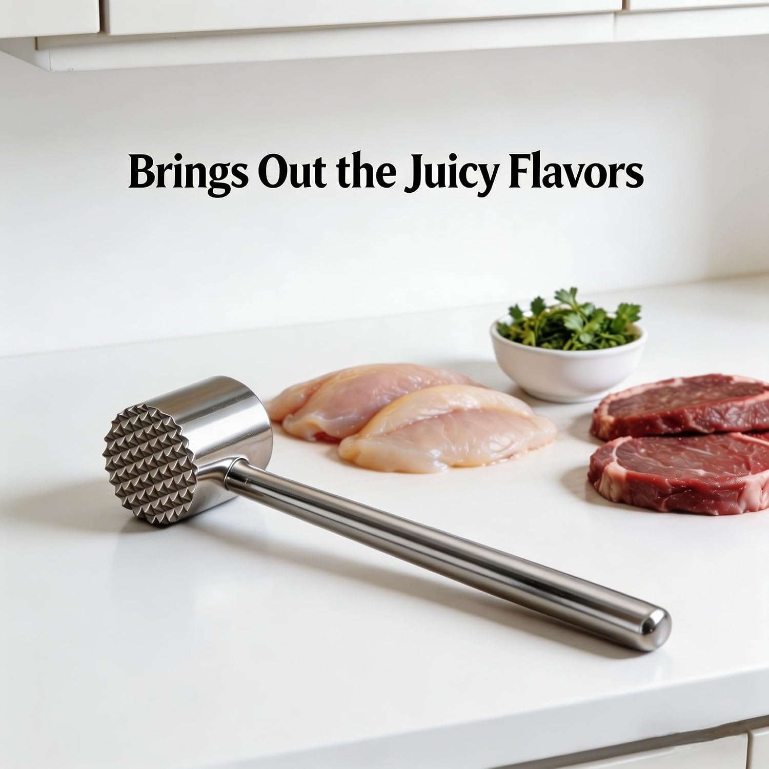 Stainless Steel Meat Tenderizer 18/8 Food Grade Kitchen Mallet Steak Pounder Flatterner for Beef and Poultry