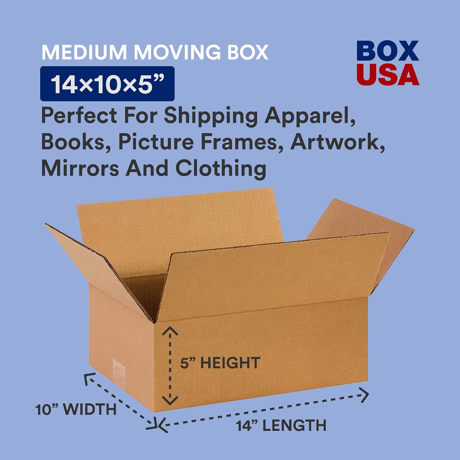 Shipping Boxes 14L x 10W x 5H 25-Pack Flat Corrugated Cardboard Box for Packing, Moving and Storage