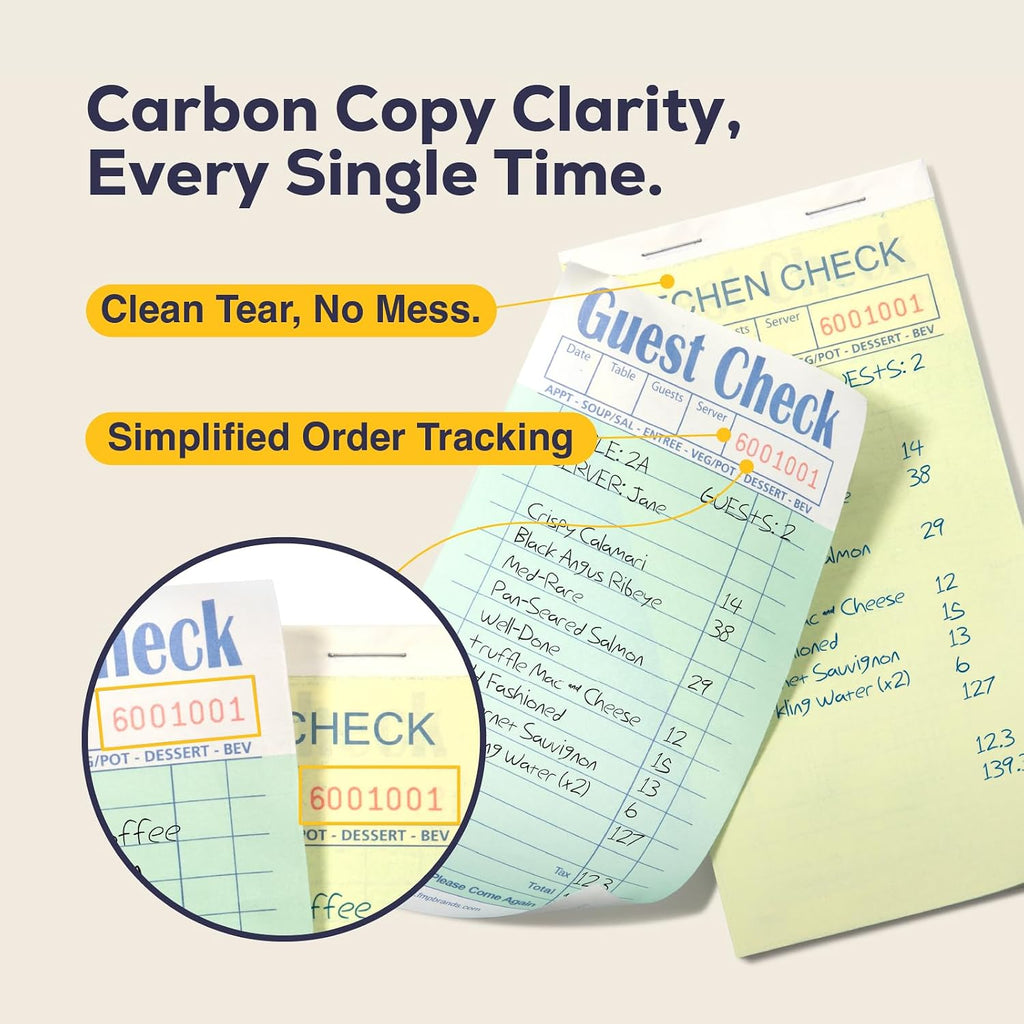 Double Part Guest Check for Servers, Server Note Pads 500 Sheets (10 Pads), Server Books for Waitress with Carbon