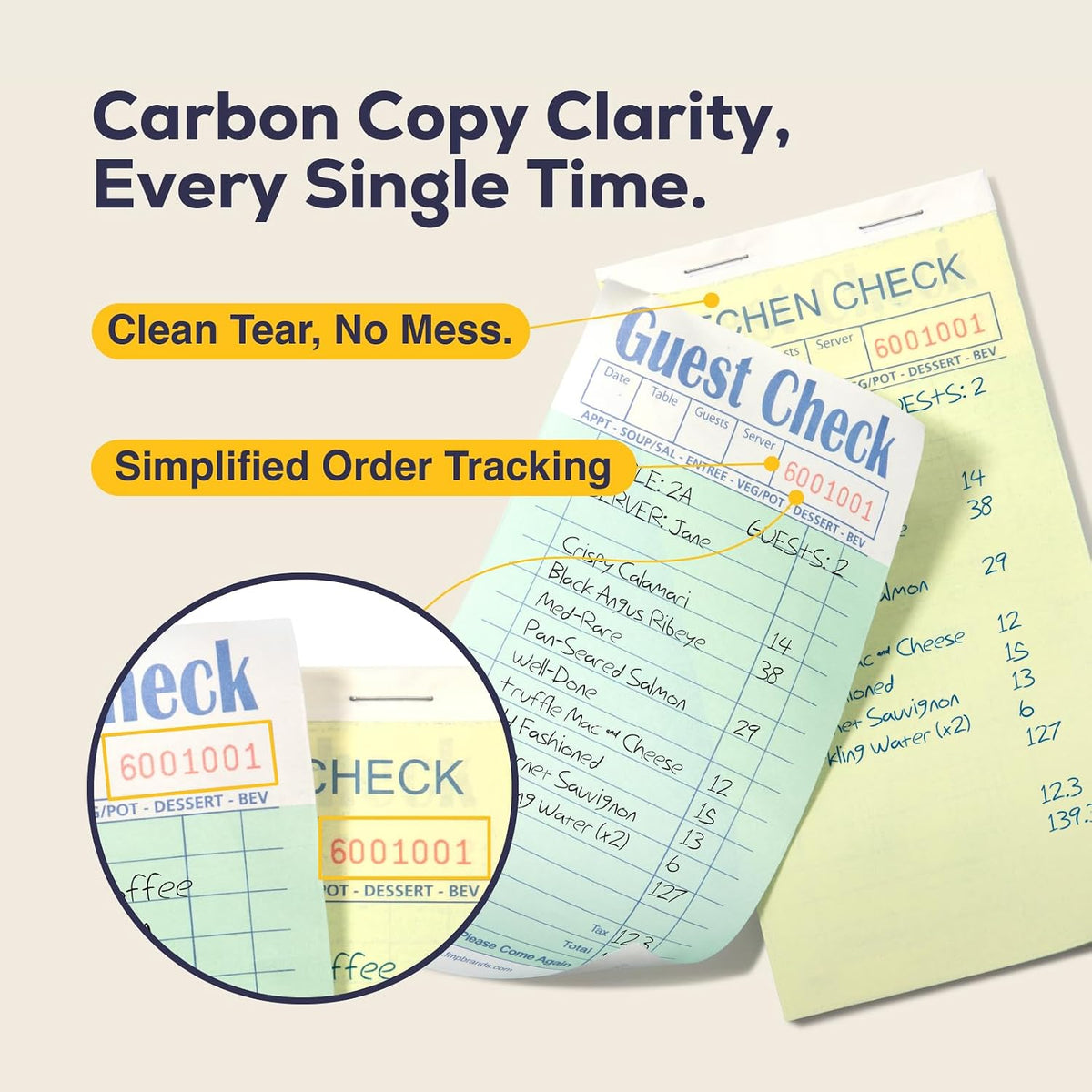 Double Part Guest Check for Servers, Server Note Pads 500 Sheets (10 Pads), Server Books for Waitress with Carbon