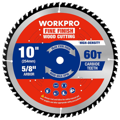 10" Circular Saw Blade, 60T Fine Finish Wood Cutting | Thin Kerf Carbide Tipped ATB Teeth for Plywood, Trim & Smooth