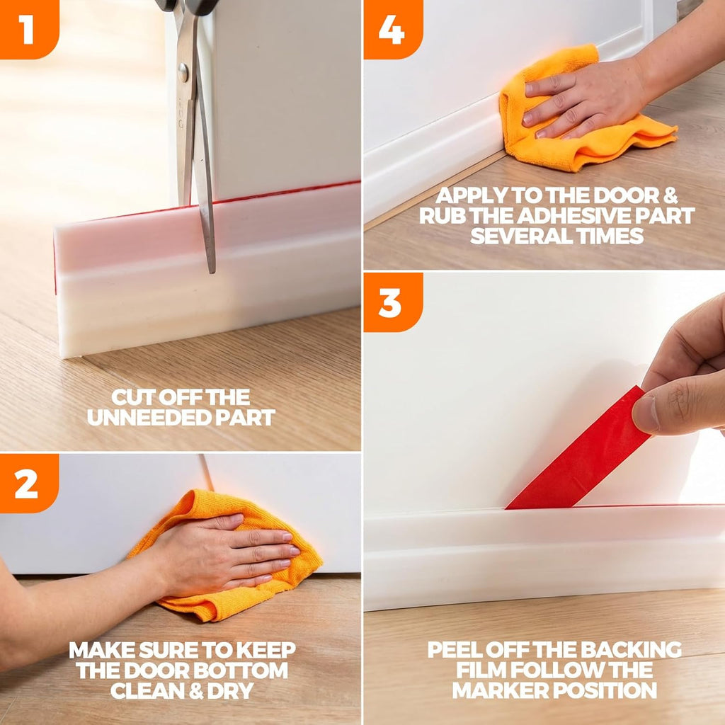 Door Draft Stopper 2-Pack, Under Door Seal for Bottom Gap Filler | Strong Adhesive Silicone Weather Stripping Garage