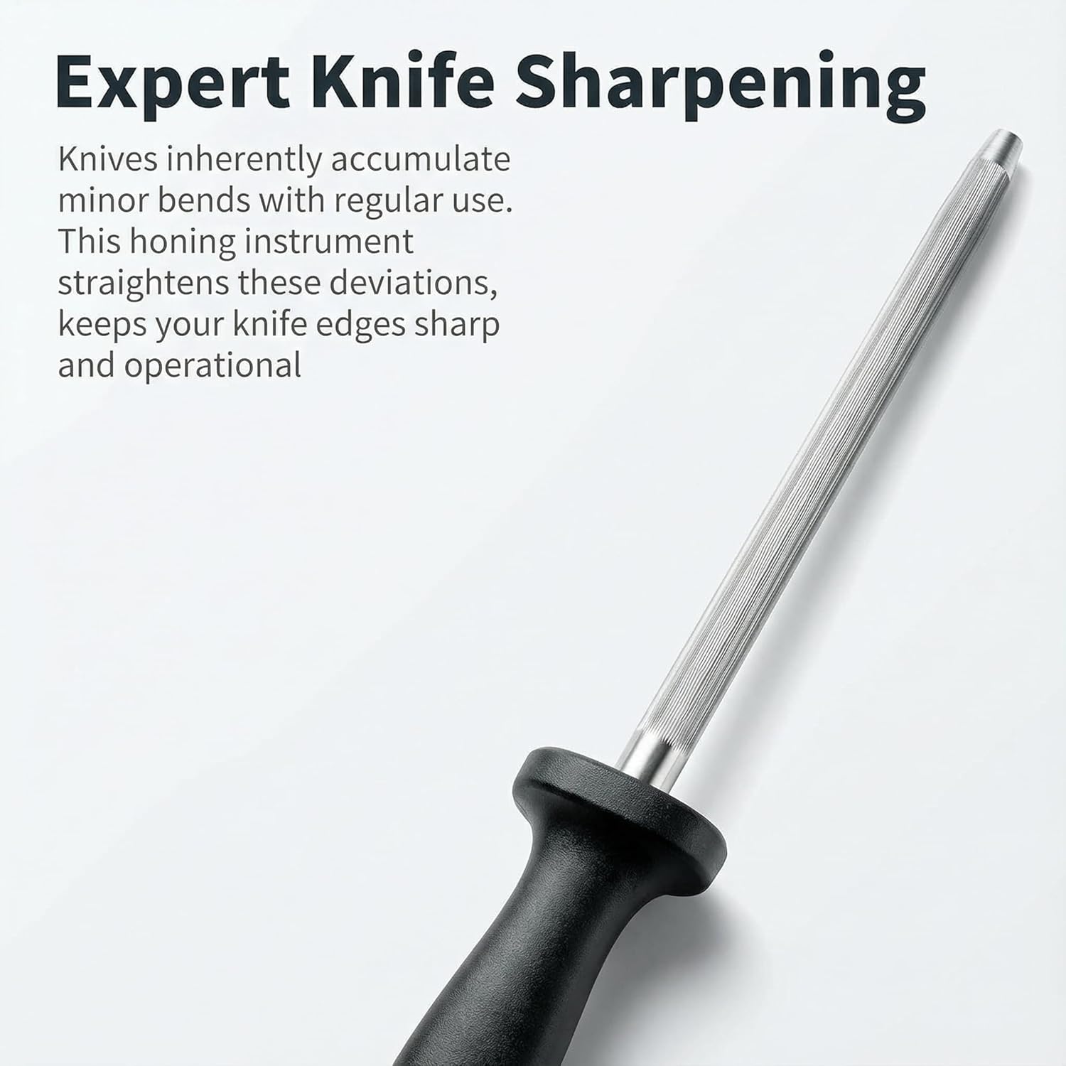 Knife Sharpener Rod, 13 Inch Carbon Steel Honing Steel for Kitchen Knives, Professional Magnetized Sharpening Stick