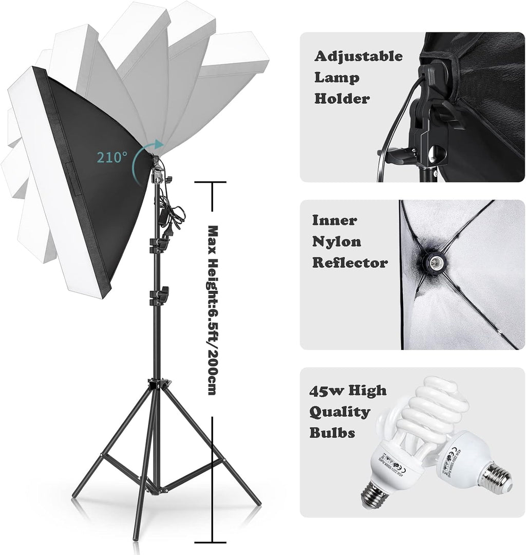 Photo Lighting Kit, 2M x 3M/6.6ft x 9.8ft Background Support System and 900W 6400K Umbrellas Softbox Continuous