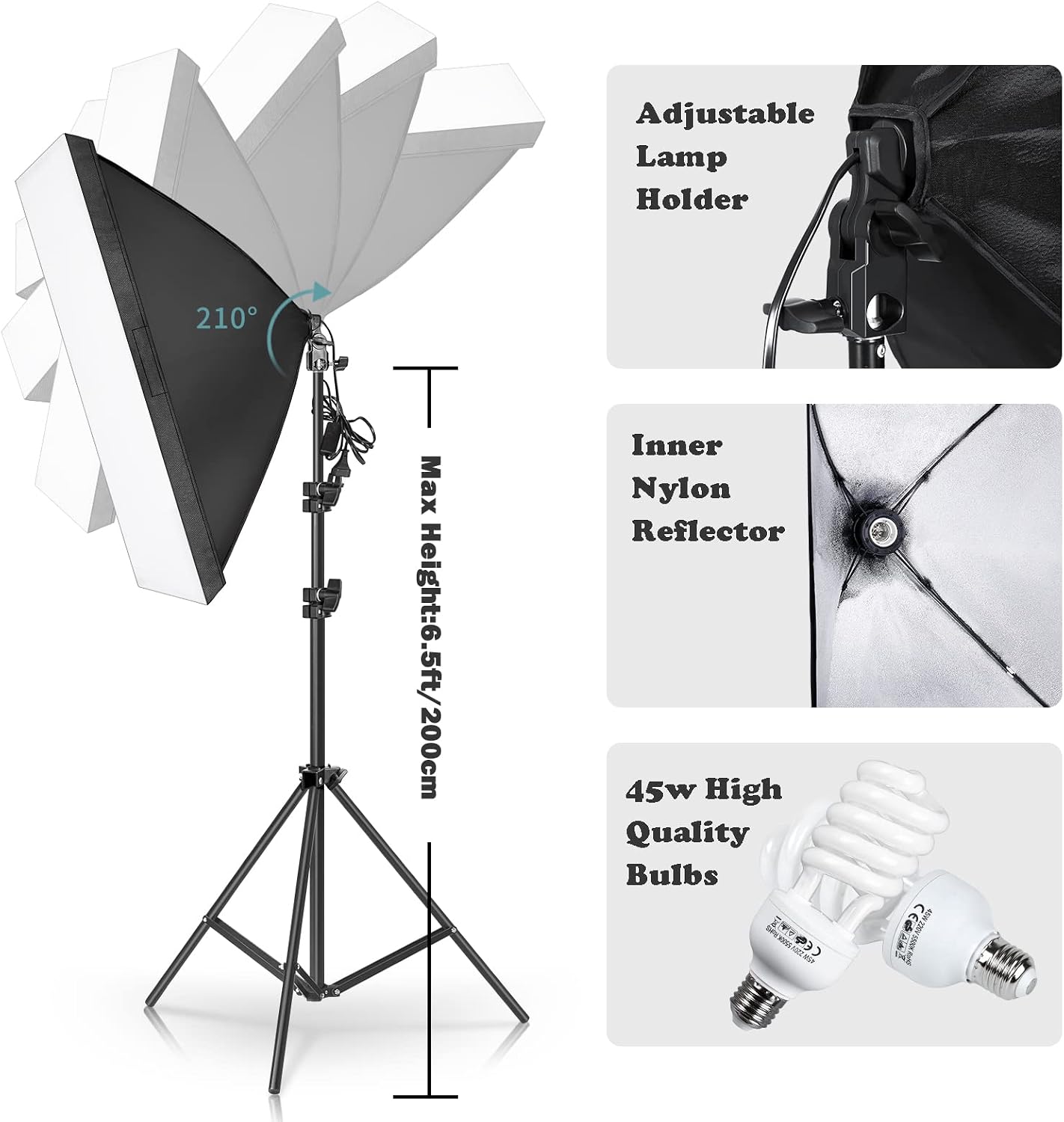 Photo Lighting Kit, 2M x 3M/6.6ft x 9.8ft Background Support System and 900W 6400K Umbrellas Softbox Continuous