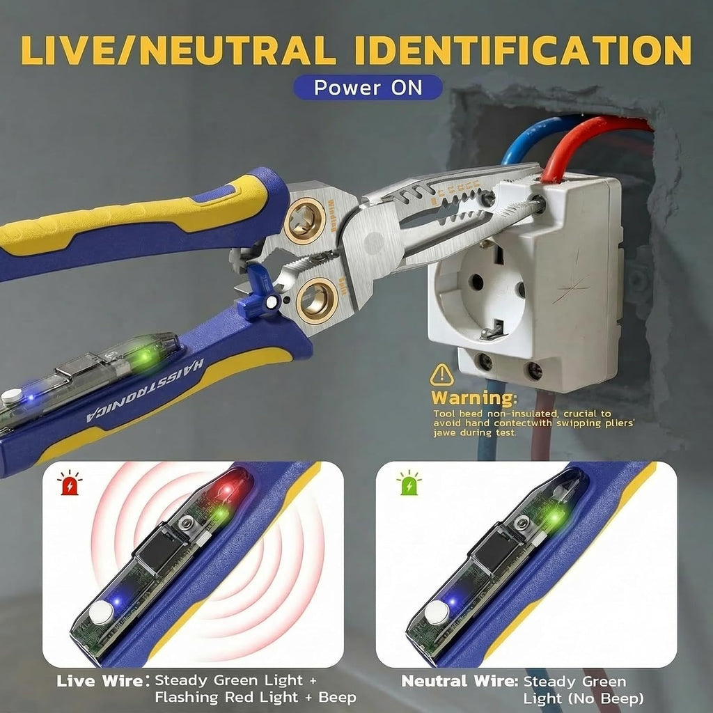9 in 1 Rechargeable Wire Stripper, AWG 10-18, NCV Tester | USB-C Charging, Audible and Visual Alerts, 1-Hand Lock