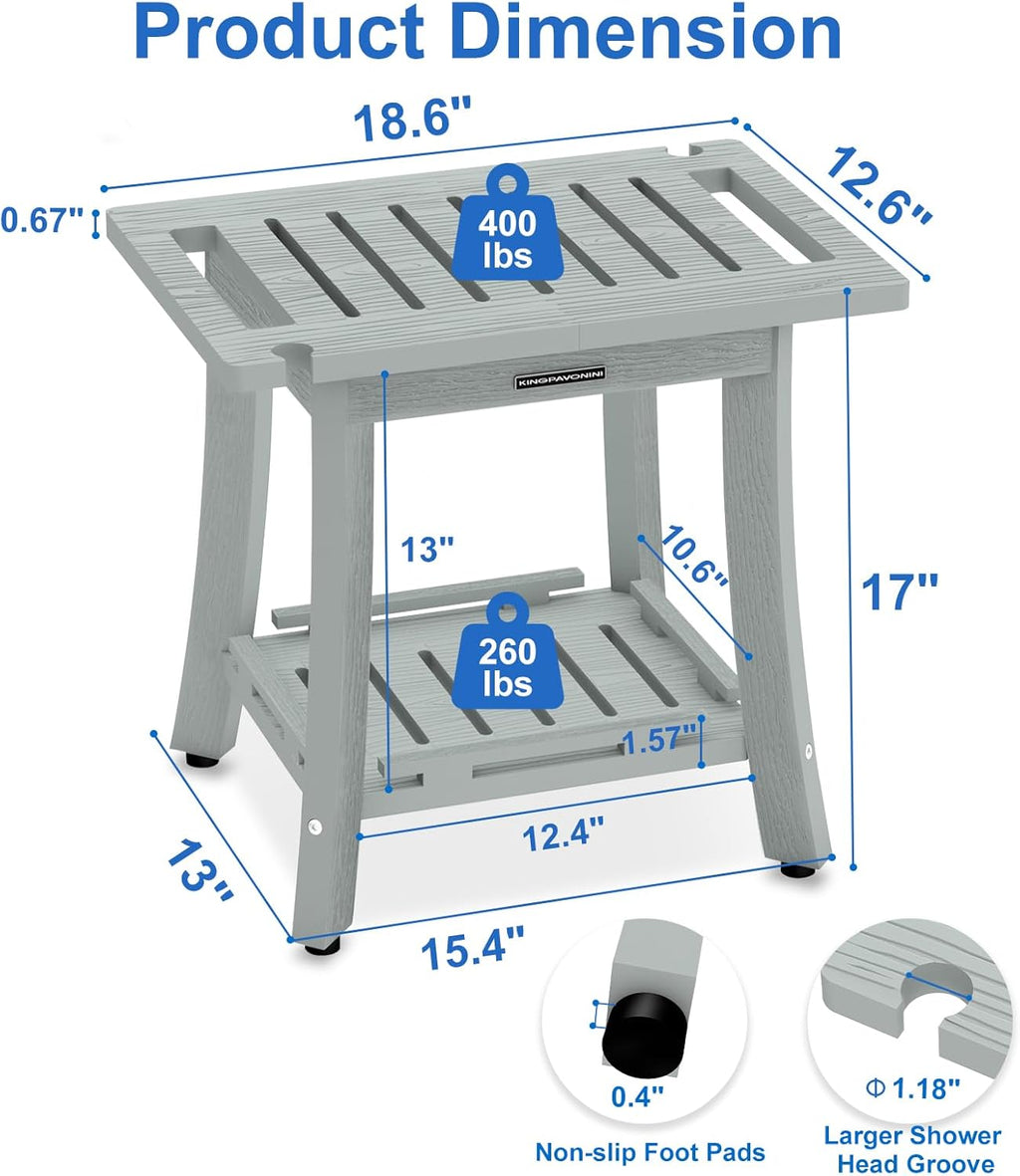 HDPS Shower Benches for Inside Shower to Sit on, Waterproof Shower Stool for Shaving Legs, Heavy Duty 400LBS Shower