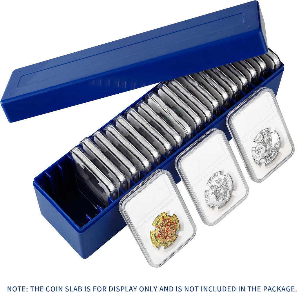 Plastic Coin Slab Storage Box for NGC Graded Coin Cases | 20-slot plastic organizer for PCGS, PMG and Premier coin