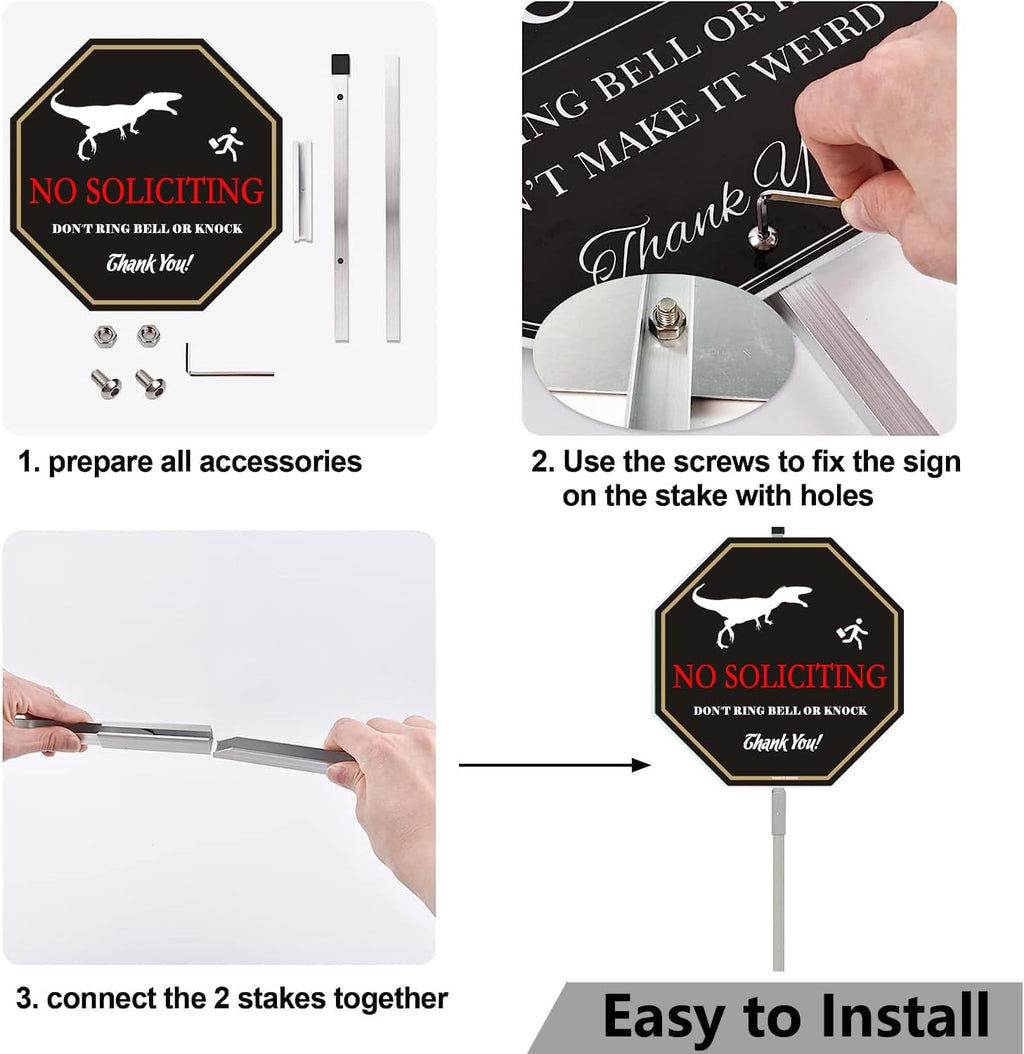No Soliciting Yard Sign for House with 28" Aluminum Alloy Stake -10" x 10" - "Do Not Ring Bell or Knock" Warning Sign