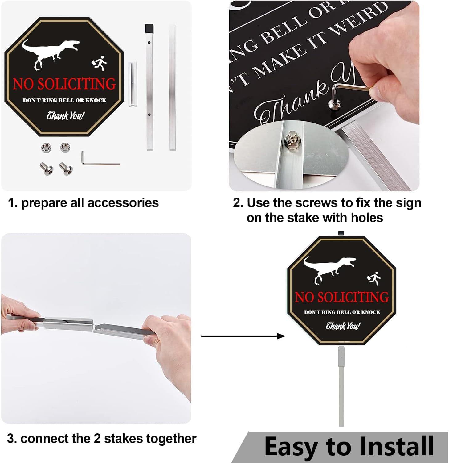 No Soliciting Yard Sign for House with 28" Aluminum Alloy Stake -10" x 10" - "Do Not Ring Bell or Knock" Warning Sign