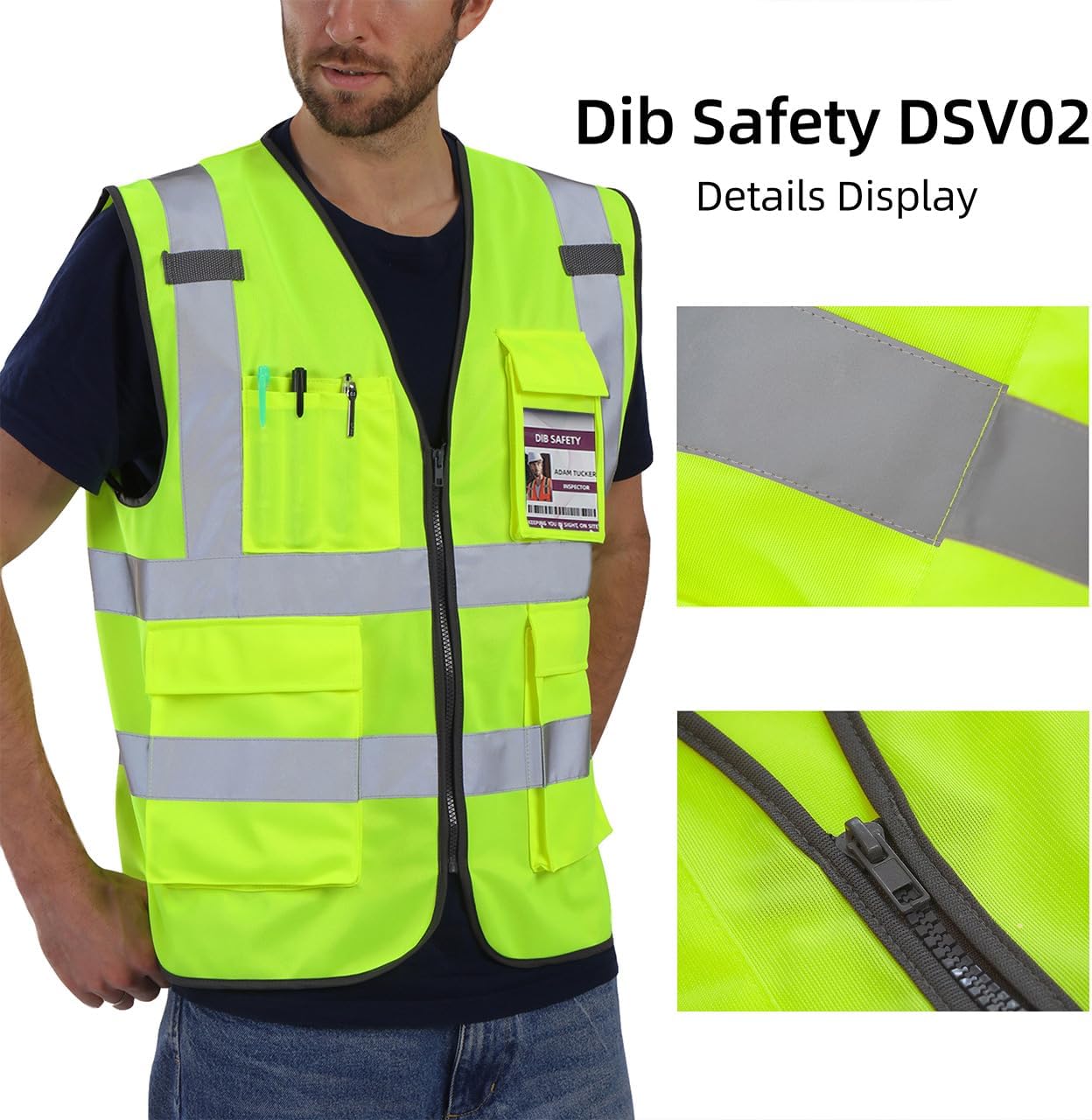 Hi Vis Reflective Safety Vest for Men Women with Pockets Zipper