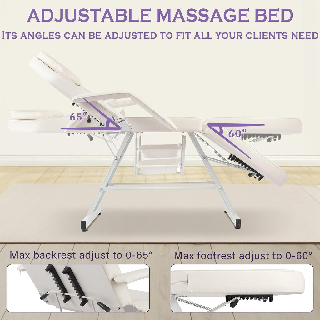 Esthetician Bed Tattoo Chair for Artists w/ 2Tray&Rolling Stool