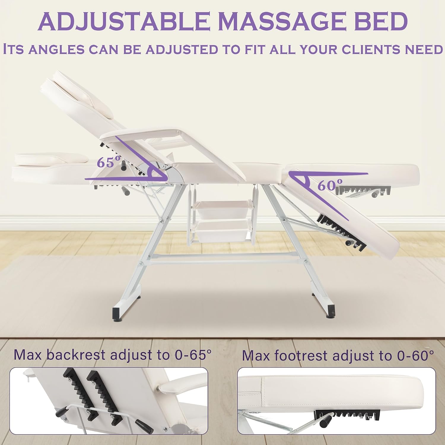 Esthetician Bed Tattoo Chair for Artists w/ 2Tray&Rolling Stool