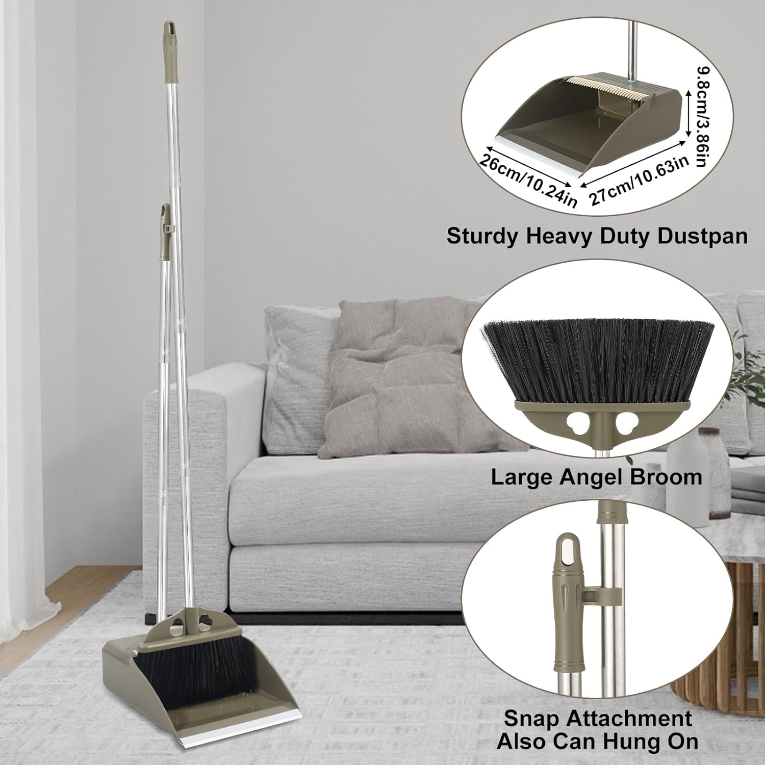 Upgrade Broom with Dustpan Combo Set,48'' Long Handle Stiff Broom Bristles with Heavy Duty Dust Pan,Indoor Outdoor