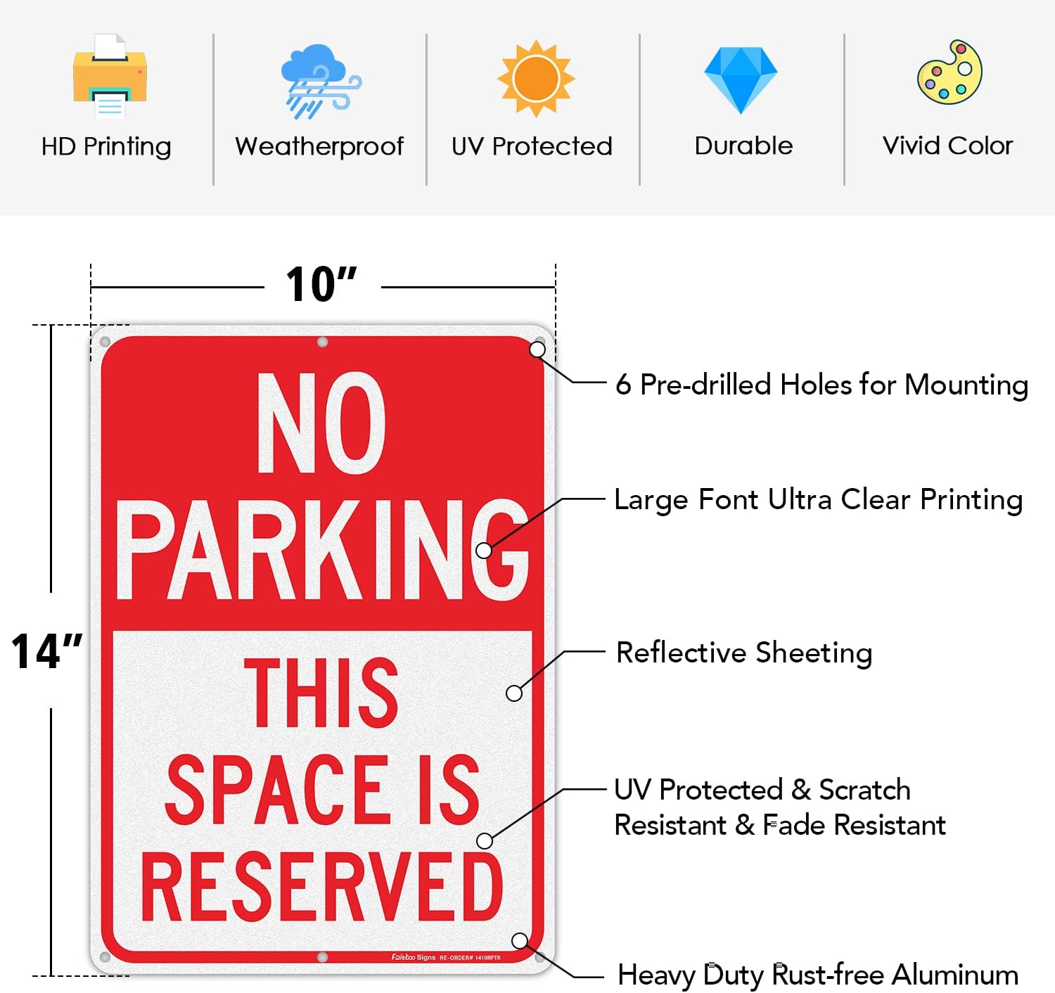 No Parking This Space Is Reserved Sign, 14 x 10 Inch Reflective Aluminum Sign, UV Protected and Weatherproof, Durable