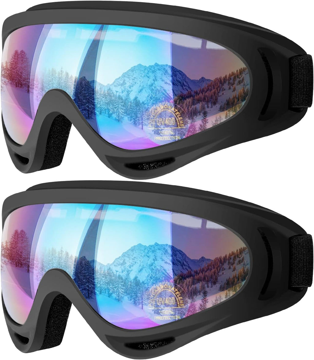 Ski Goggles, 2 Pack Snow Goggles Snowboard Goggles for Men Women Kids | UV Protection Foam Anti-Scratch Dustproof