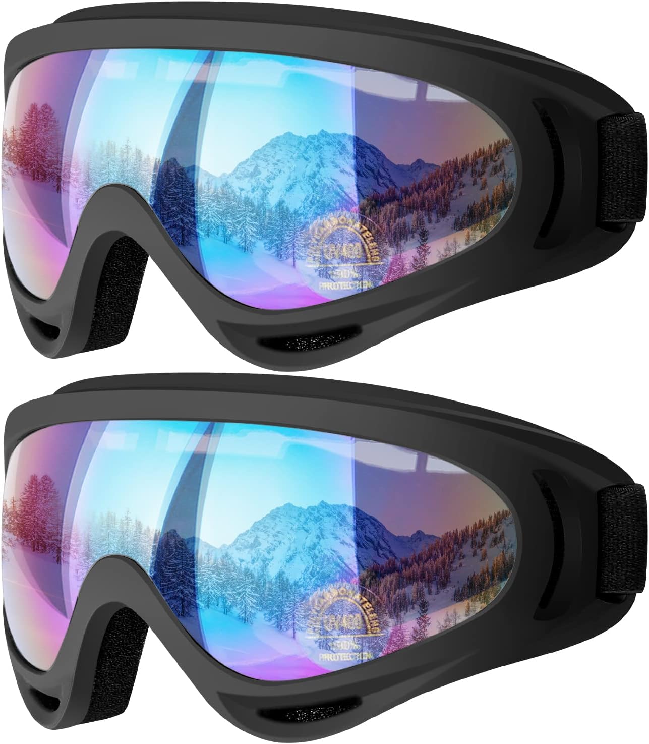 Ski Goggles, 2 Pack Snow Goggles Snowboard Goggles for Men Women Kids | UV Protection Foam Anti-Scratch Dustproof