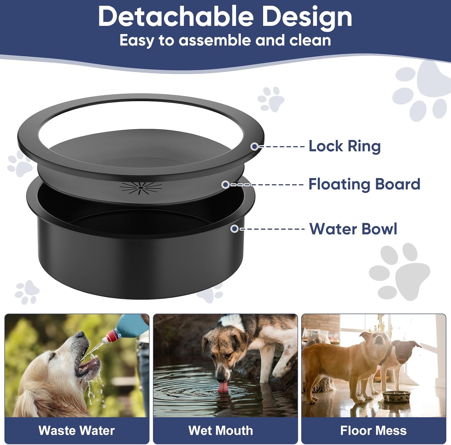 Slow Feeder Dog Bowl Stand - Elevated Dog Food and Water Bowl Set for Large Medium Sized, 5 Heights Adjustable