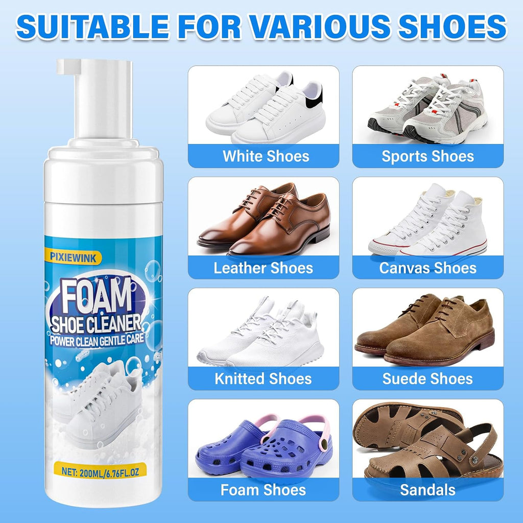 Shoe Cleaner, 6.76 fl oz Shoe Cleaning Kit with Brush and Towel, White Sneaker Cleaner for Removing Stains