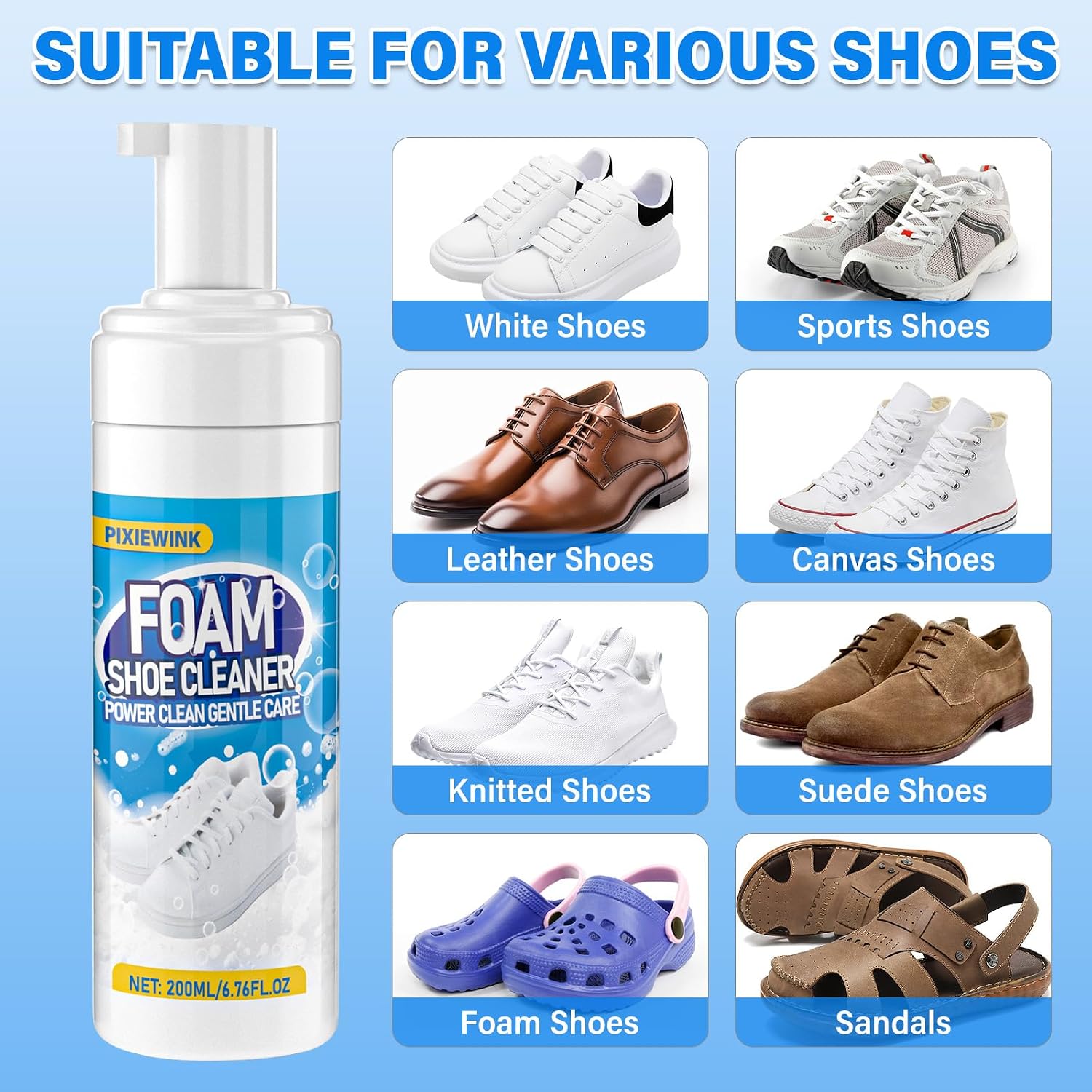 Shoe Cleaner, 6.76 fl oz Shoe Cleaning Kit with Brush and Towel, White Sneaker Cleaner for Removing Stains