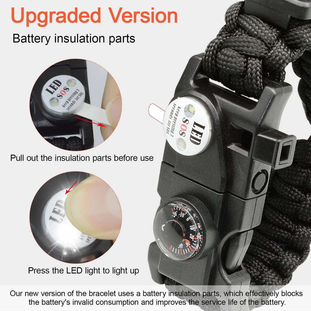 20 in 1 Survival Paracord Bracelet Adjustable Gear Kit with SOS LED Light, Fire Starter, Bigger Compass, Survival