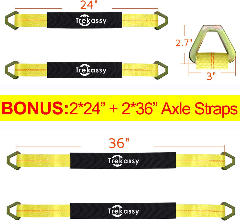 Car Tie Down Straps for Trailers, 2 Inch x 96 Inch Heavy Duty Car Hauler Ratchet Straps, 4 Pack Axle Straps