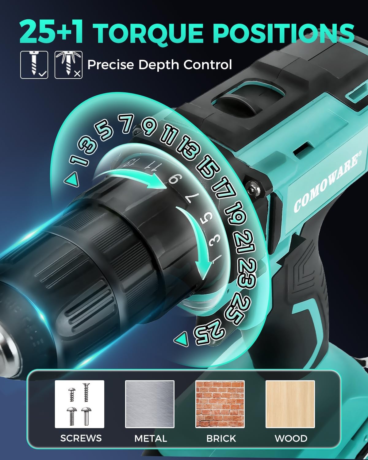 20V Cordless Drill, Electric Power Drill Set with 1 Battery & Charger, 3/8" Keyless Chuck, 2 Variable Speed, 266