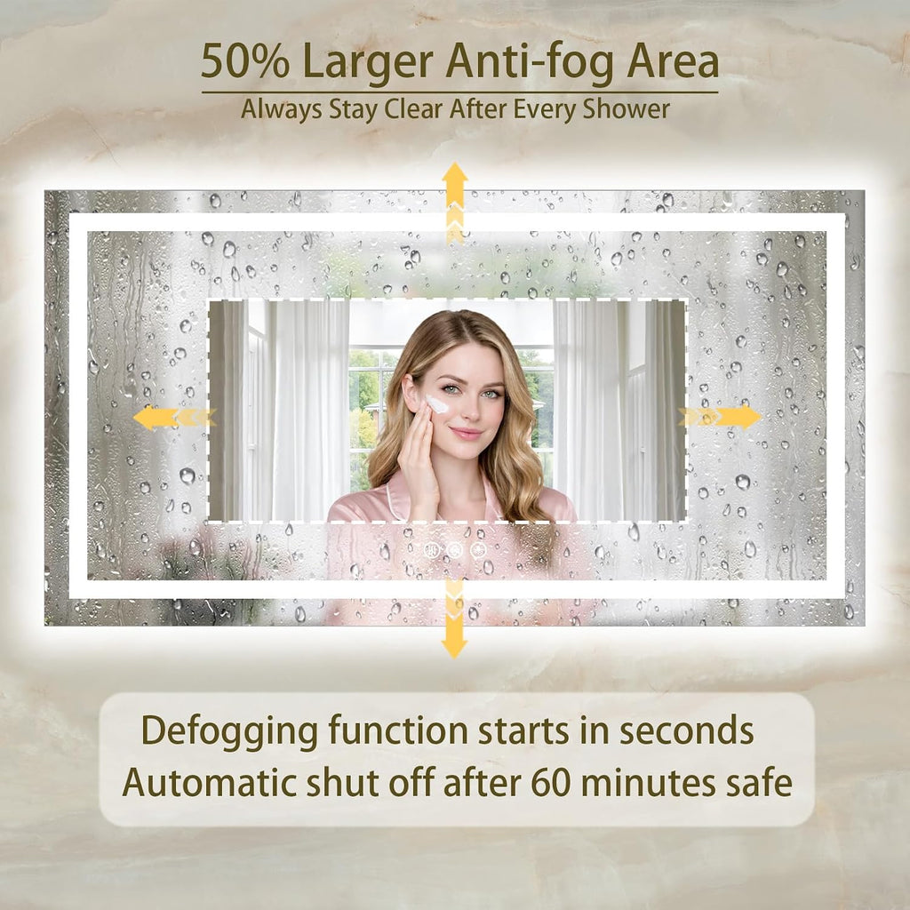 36"x60" LED Bathroom Mirror with Lights, Anti-Fog, Backlit+Frontlit | CRI 95, Stepless Dimmable, 3 Colors Lighting