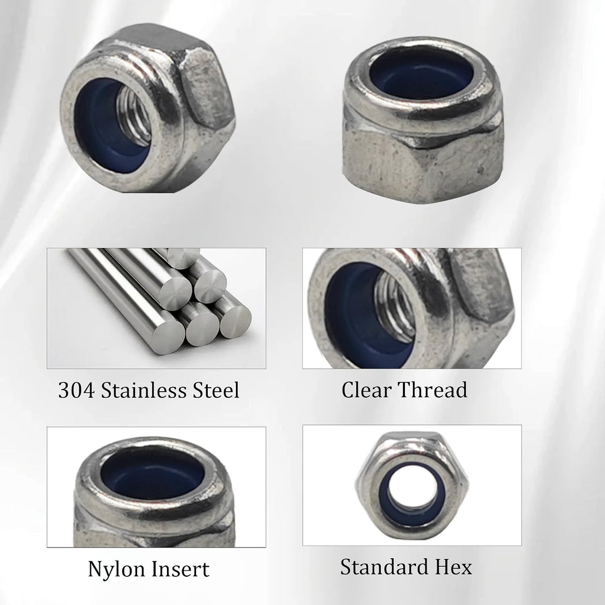 100Pcs M3-0.5 Nylon Hex Nuts, Nylon Insert Self-Locking Nuts 304 Stainless Steel, Metric Coarse Thread Lock Nuts DIN985 Standard