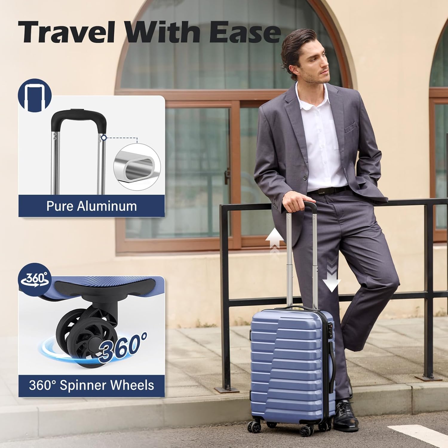 Luggage Sets, 3 Piece Hard Shell Suitcase Set with Spinner Wheels, Expandable Large Checked Luggage, Lightweight