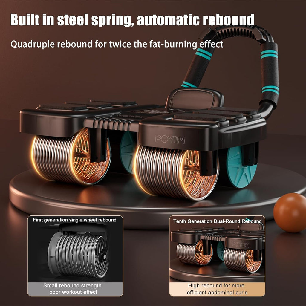 2025 New Ab Wheel Roller with Elbow Support - Automatic Rebound Abdominal Wheel Roller, The Upgraded Four-wheel