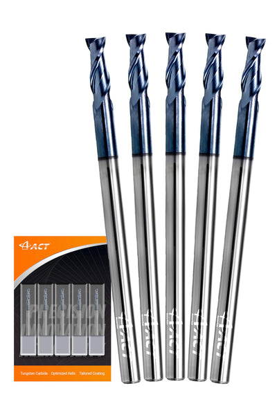 ACCUCUT I2KES 2 Flute 1/8” Carbide Square End Mill - Milling Bit Set for Aluminum, Steel, Copper, Plastic & Alloys - 35 Degree Helix, AlTiN Coating CNC Router Bit (5 pcs)