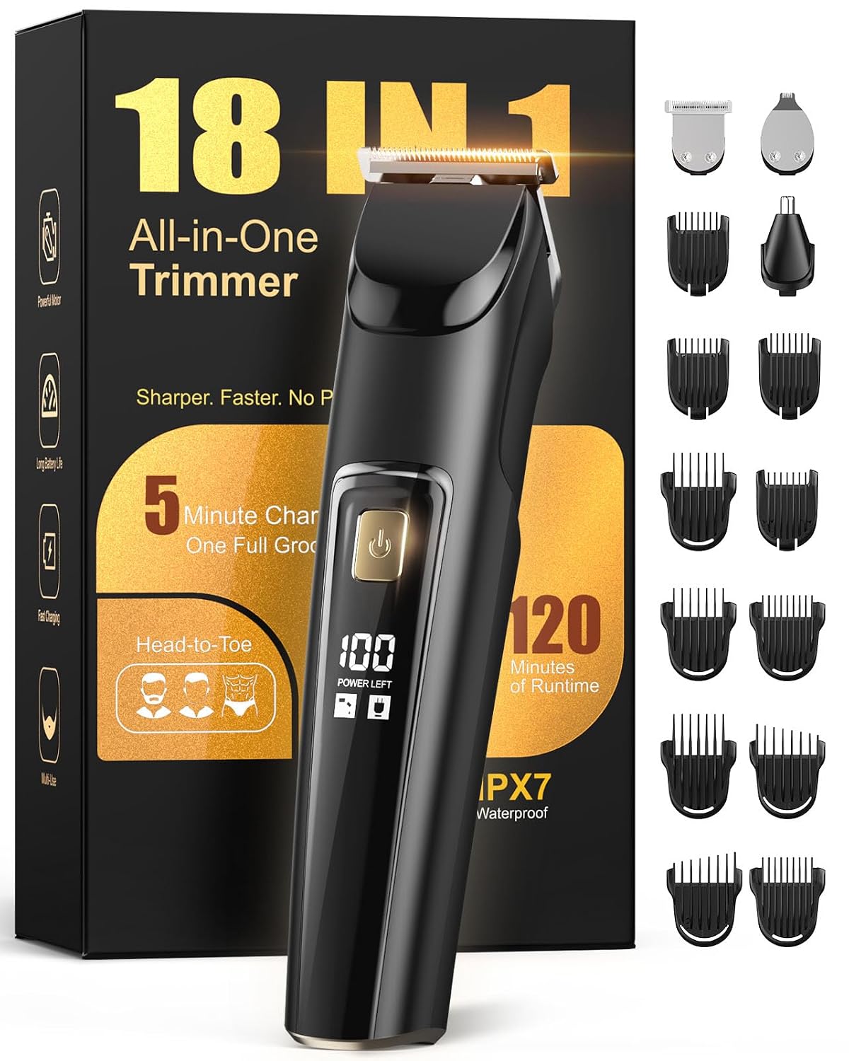 Beard Trimmer for Men, All-in-One Electric Razor & Hair Clipper, Waterproof Cordless Mustache Grooming Kit