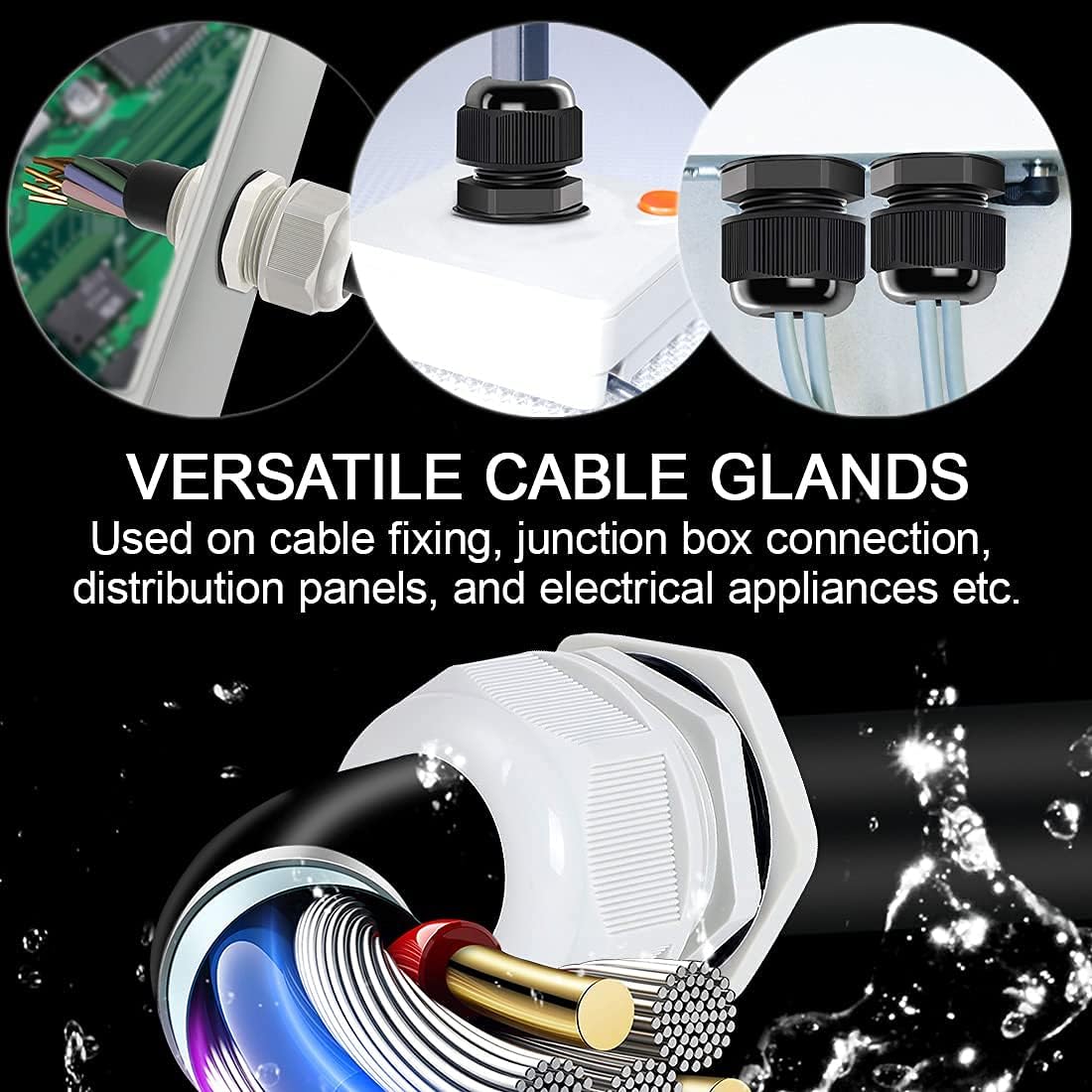 5 Pack NPT 1/2" Cable Glands Waterproof Adjustable 6-12mm Cable Connectors Grey Nylon Joints with Gaskets