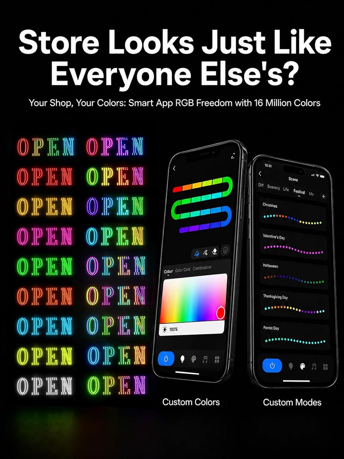 32"x10" RGB Led Open Sign for Business with Smart App & Remote Control