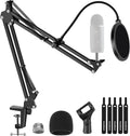 Microphone Stand Mic Boom Arm Windscreen Pop Filter, Large | Complete Bundle, Dual-Layer Pop Filter, Acoustic Foam