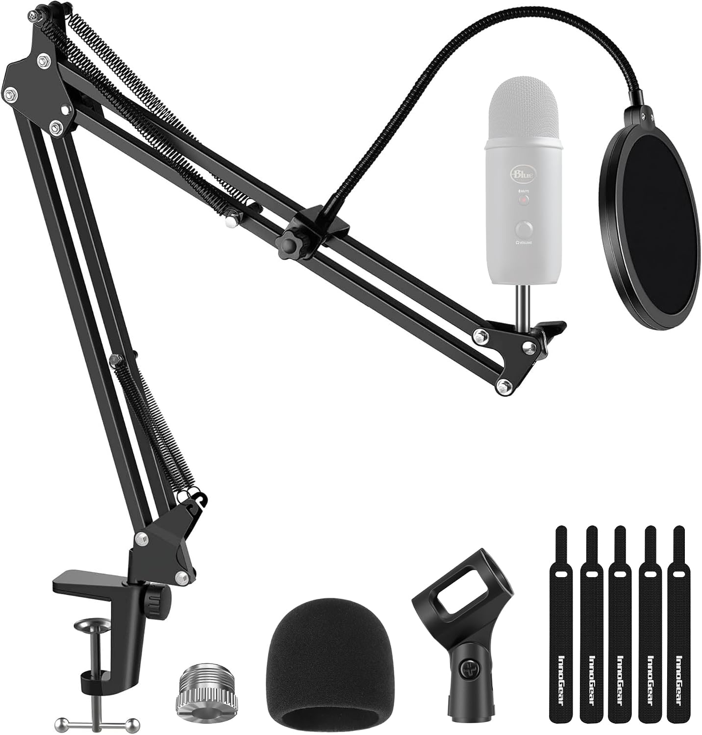 Microphone Stand Mic Boom Arm Windscreen Pop Filter, Medium | Complete Bundle, Dual-Layer Pop Filter, Acoustic Foam