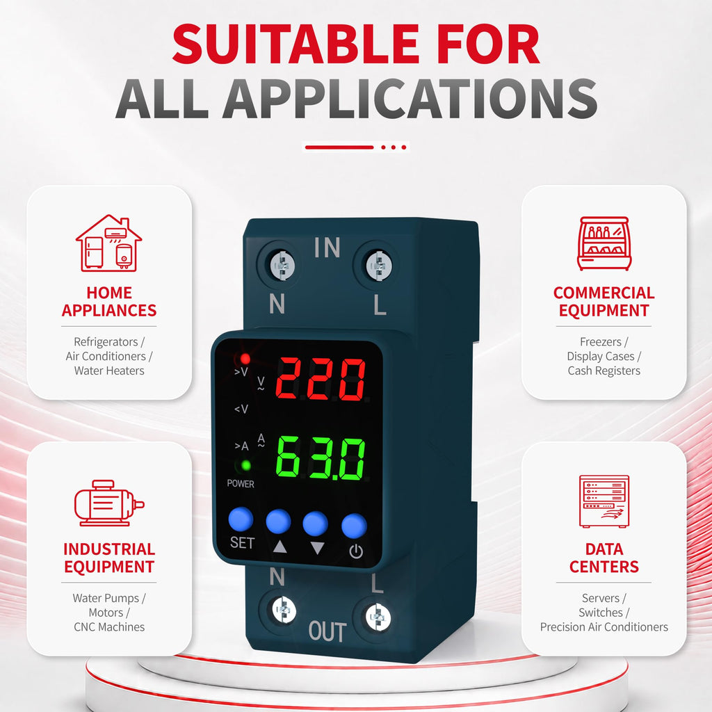 APIELE 110V/220V Voltage Protector, 1-63A Adjustable Smart Breaker（Blue