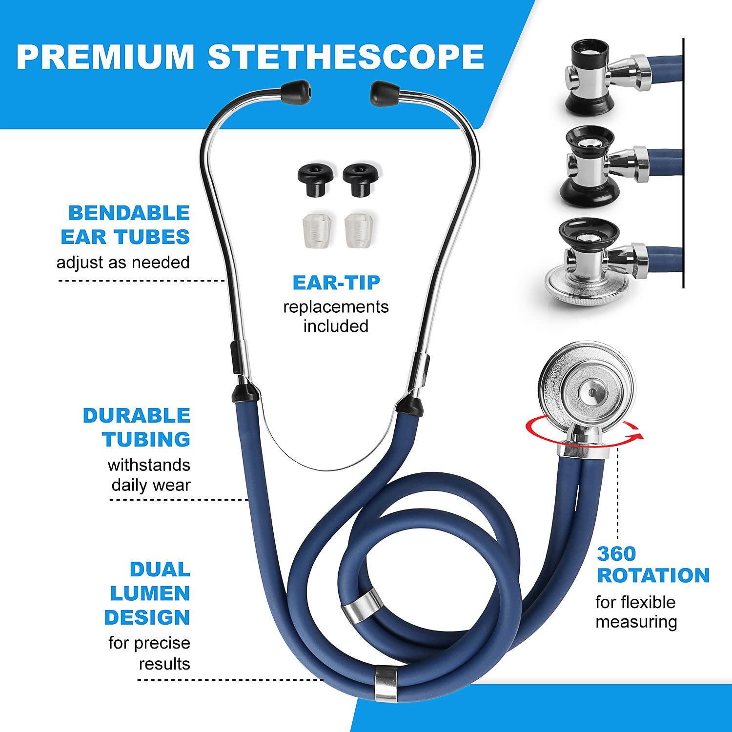 KB-9397-BL Stethoscope Case, Supplies Included, Blue with Multiple Compartments, Portable and Lightweight First Aid