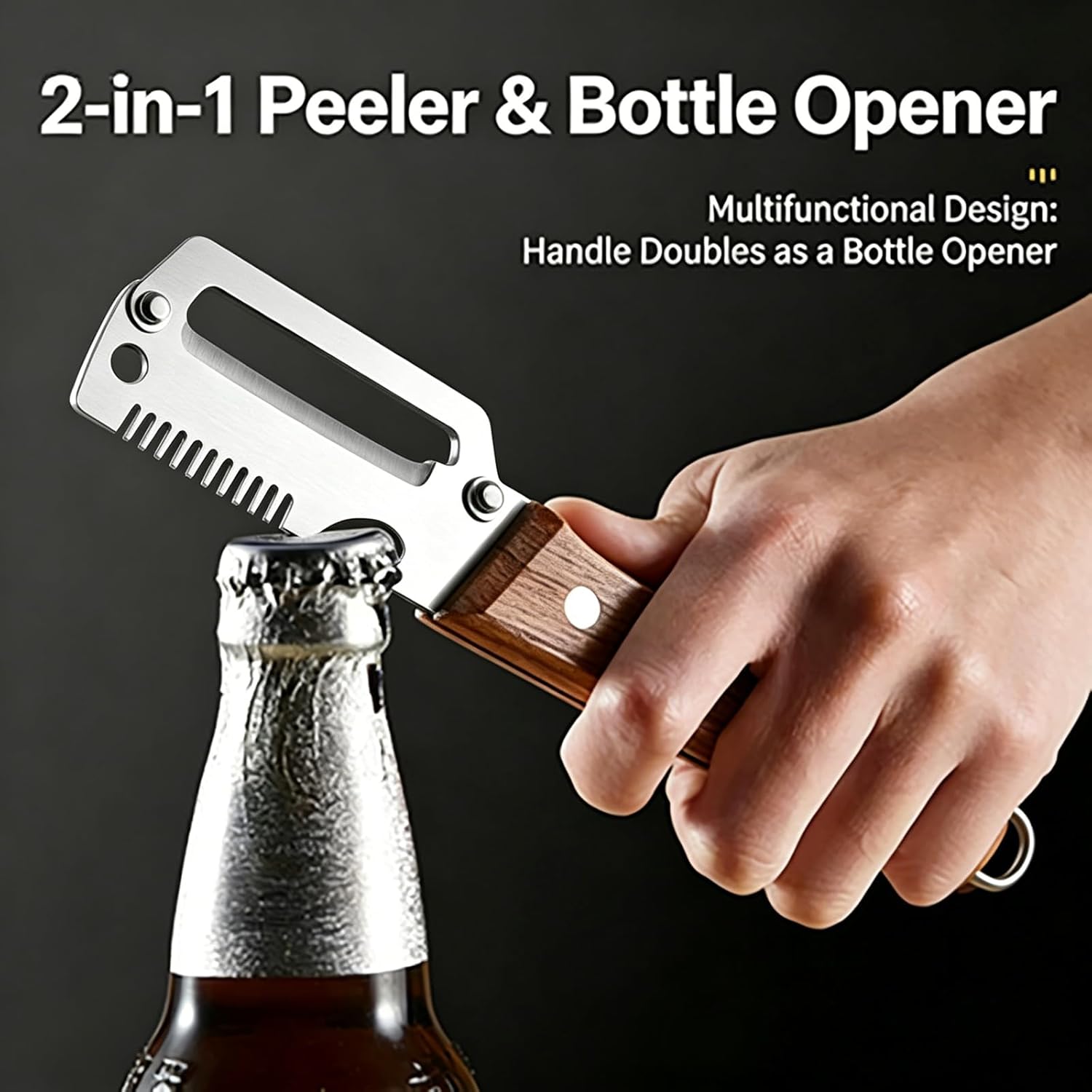 2026 Upgraded Multi-Functional Vegetable Peeler, Premium Peeler with Wooden Handle & Bottle Opener, Non-slip Kitchen