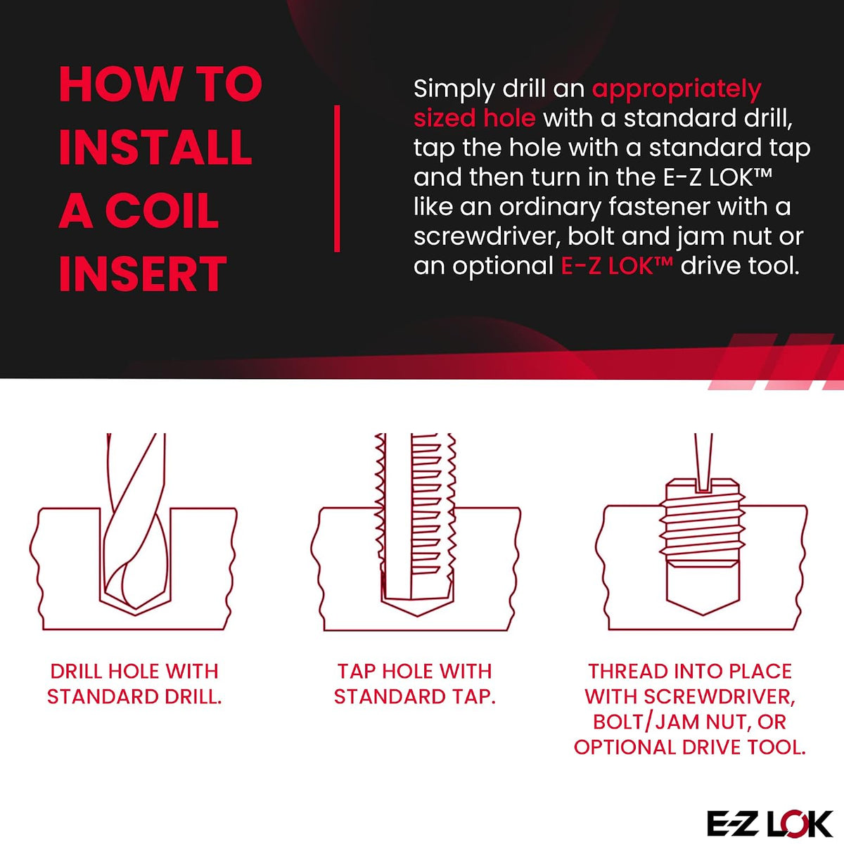 E-Z LOK Thread Insert, 6-32 Internal, 0.25-20 External, 10 ct