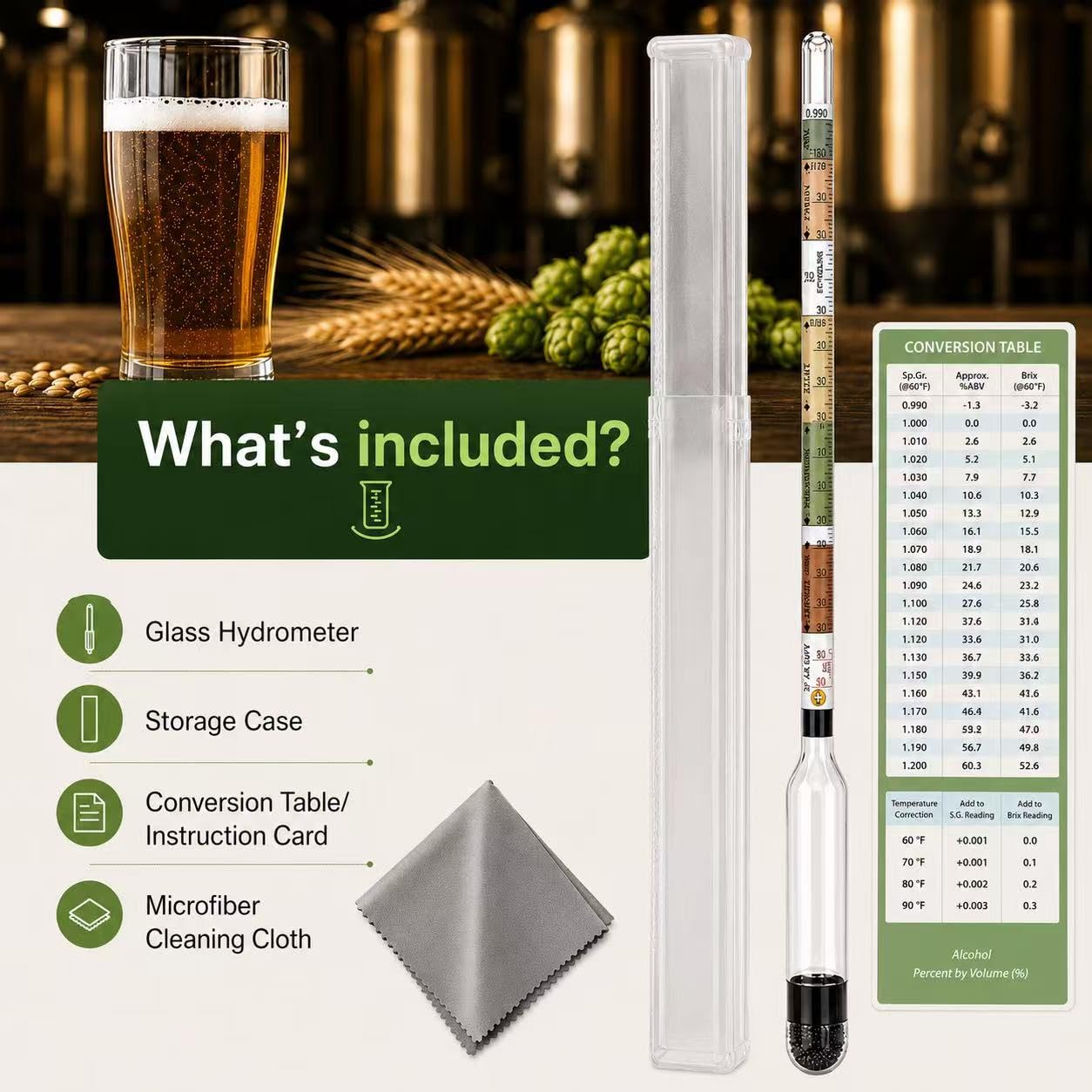 Triple Scale Hydrometer, Specific Gravity Hydrometer for Wine Making, Mead, Kombucha & Beer, Mead Making Kit, ABV